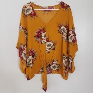 Very Oversized Bright Yellow Floral Tie front top